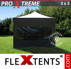 Barnum pliable PRO Xtreme 3x3 m, 3 panorama + 1 avec fermeture éclair, noir